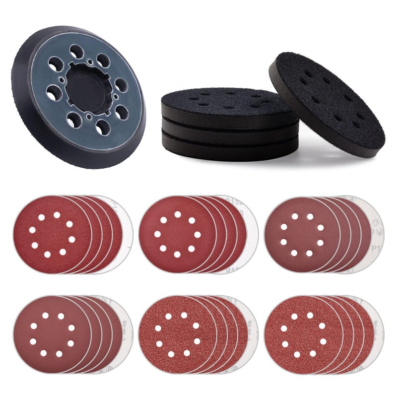 NYXCL 5 inch DeWalt DWE6423/6423K, DWE6421/6421K, DCW210B Random Orbital Sander Replacement Pad with 5 inch 8 Hole Hook Loop Foam & Sanding Backing Pads Sanding Discs Include 100/150/180/240/320/400 Grit - Image 1